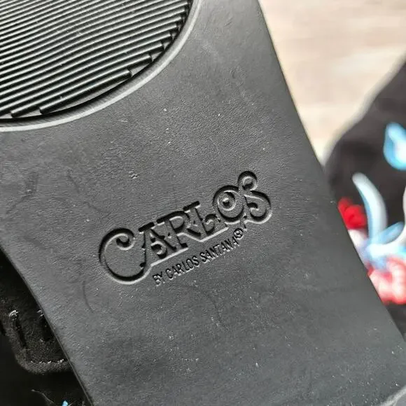 Carlos by Carlos Santana Black Over the Knee Boots with Red Floral Embroidery - Picture 6 of 15